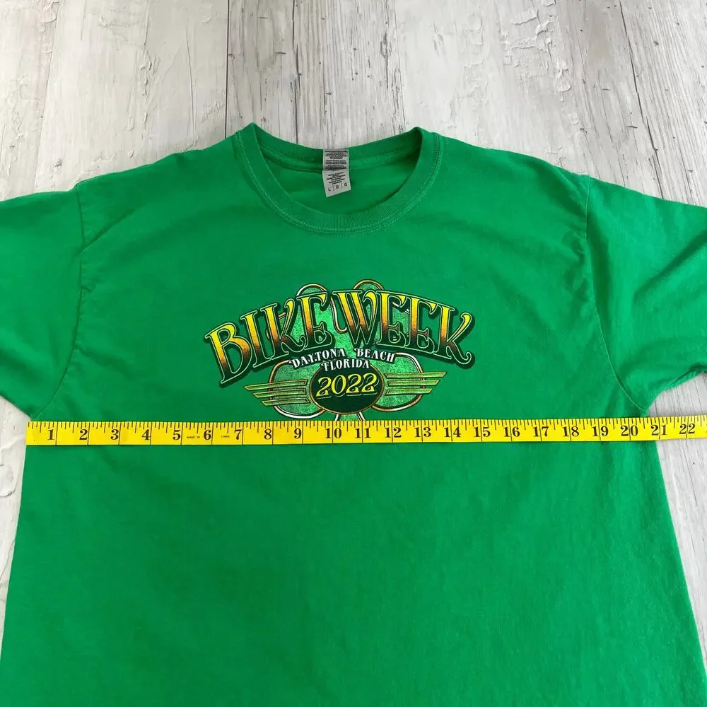 Bike Week Daytona Beach 2022 Green Short Sleeve Leprechaun Clover T-Shirt - Picture 8 of 9